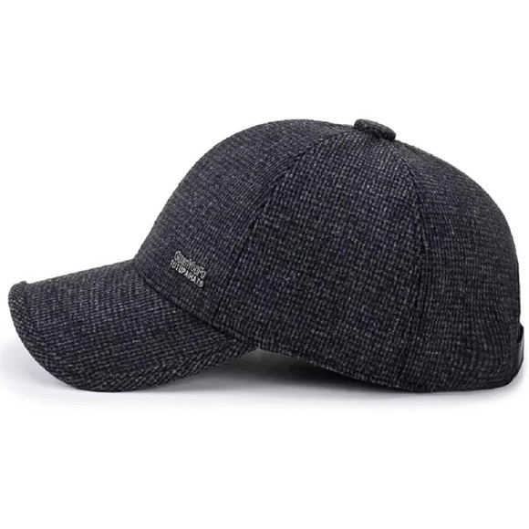 Men's Winter Warm Wool Tweed  Peaked Baseball Cap Hat Fold Earmuffs Warmer - Picture 2 of 7